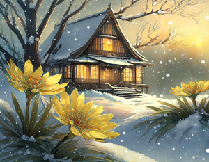 フクジュソウと古民家